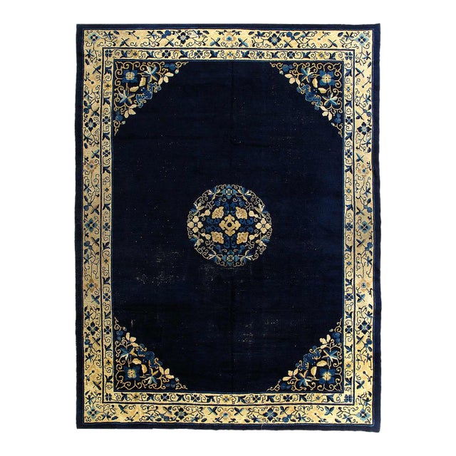 Pasargad DC Navy Blue Antique Chinese Peking Rug For Sale