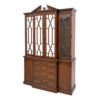 Hickory White Georgian Style Inlaid Mahogany Bookcase or China Display Cabinet For Sale