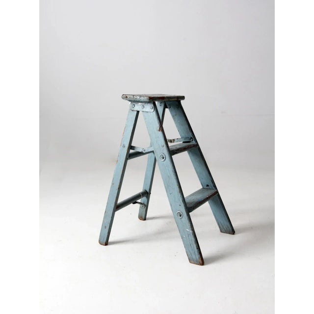 Vintage Wooden Blue Step Ladder For Sale - Image 4 of 13