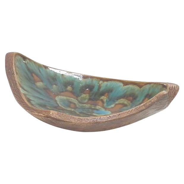California Pottery Ceramic Faux Bois Asymmetrical Console Bowl For Sale