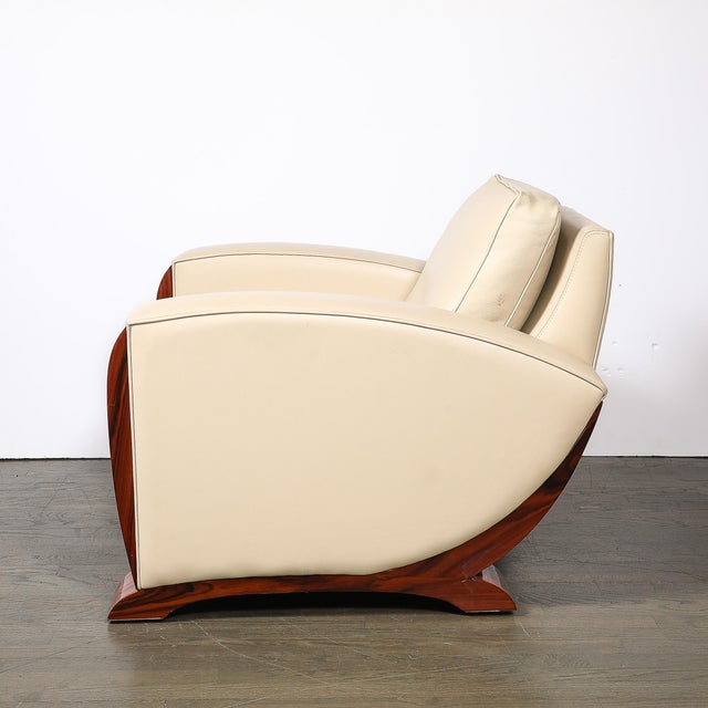 Cream Pair of Art Deco Club Chairs in Palisander & Edelman Cream Leather For Sale - Image 8 of 18