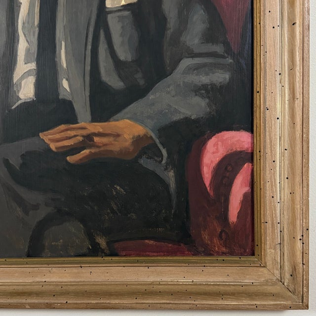 Vintage Expressionist Portrait of Seated Man With Glasses by Jack Gerber, Framed (C. 1950, Oil on Board) For Sale In Philadelphia - Image 6 of 7