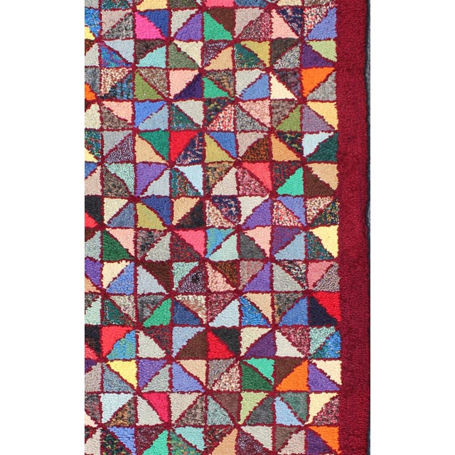 checkerboard vintage American hooked rug with geometric designs in Variety of bright colors, rug , country of origin /...