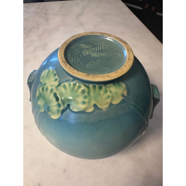 Roseville Pottery Primrose Art Deco Jardiniere Vase "285-6" Blue 1932 For Sale - Image 6 of 9