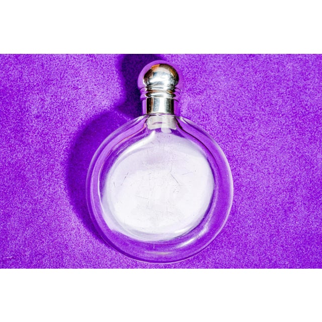 Wonderful Antique Round Crystal Victorian Perfume Flask With Sterling Silver Cap Monogram JLC Home Decor Collectible For Sale - Image 12 of 13