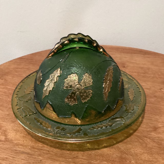 Circa 1898 Antique Emerald Green Glass With Gold Eapg Table Set in American Beauty Pattern- Set of 4 For Sale - Image 4 of 12