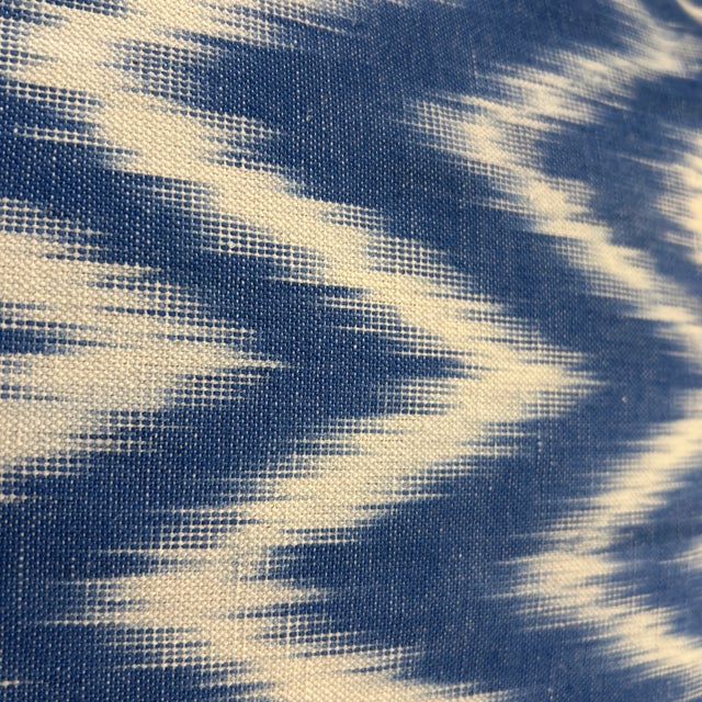 Textile Thick Woven Hand Dyed Ikat Pattern Pillow With New Feather Down Insert For Sale - Image 7 of 8