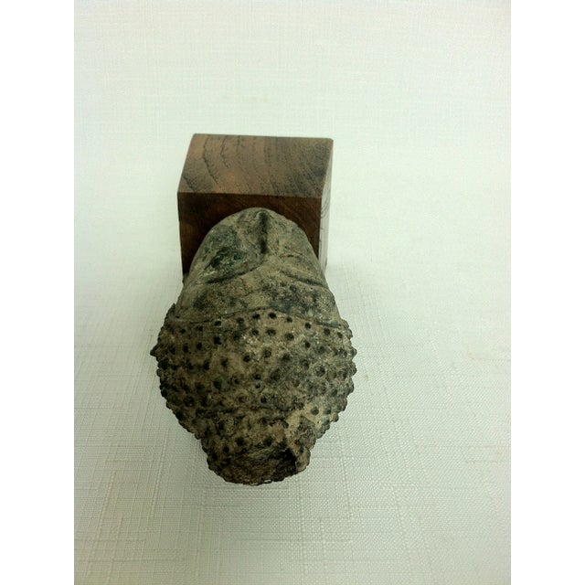 Gray Mid 19th Century Bronze Buddha Head on Wood Stand For Sale - Image 8 of 10
