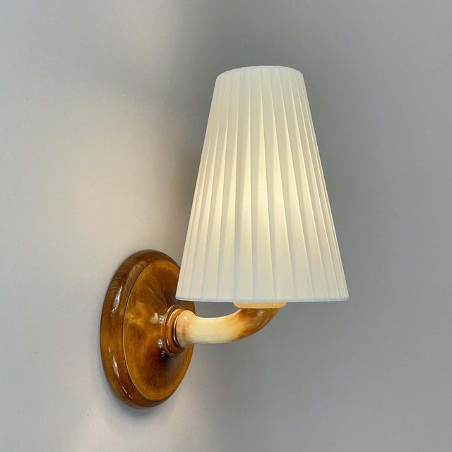 1920s Alabaster, Birch and Pleated Fabric Wall Light, Sweden, 1920s For Sale - Image 5 of 18