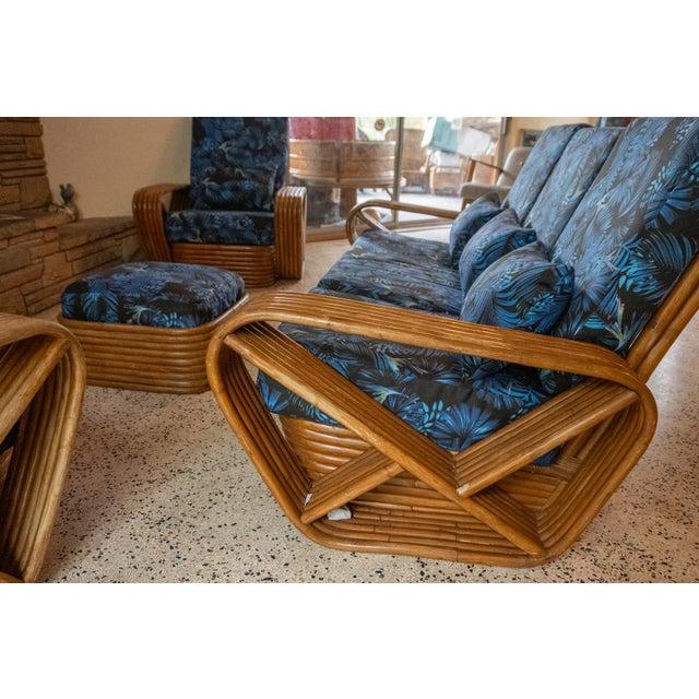 Wood Six Strand Pretzel Full Set - 3-Seat Sofa, Two Chairs, Ottoman For Sale - Image 7 of 18