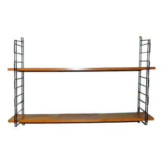 Mid-Century Modern String Long Shelf Shelves in Walnut and Black Ladders For Sale