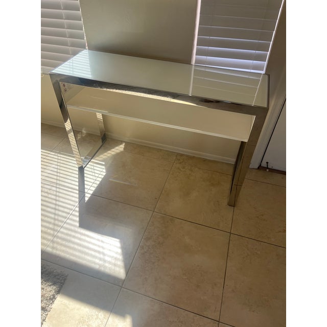 1980s 1980s Modern Polished Steel and White Glass Console For Sale - Image 5 of 10