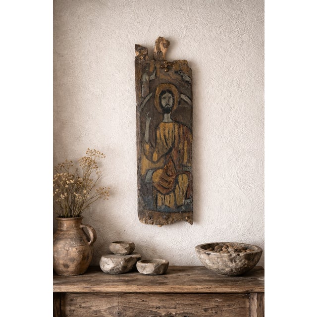 Wood Primitive Folk Religious Panel on Weathered Wood, 1890s For Sale - Image 7 of 7