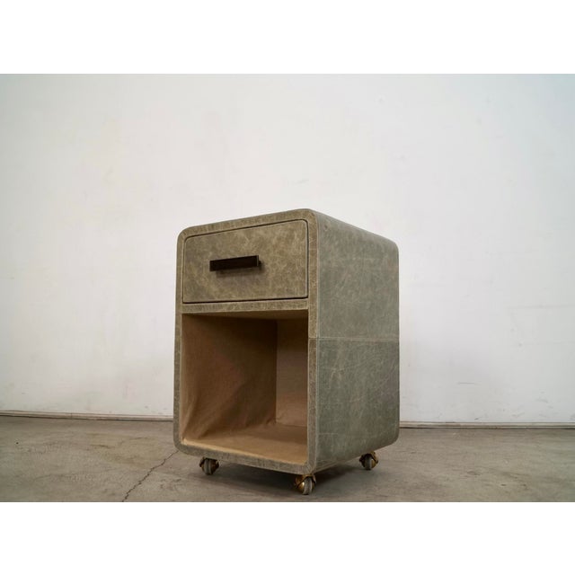 Art Deco Made Goods Leather Nightstand on Brass Casters For Sale - Image 3 of 12