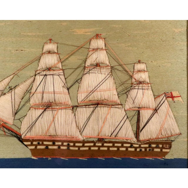 Wood Sailor's Woolwork Picture, Royal Navy Ship With Padded Trapunto Sails For Sale - Image 7 of 9