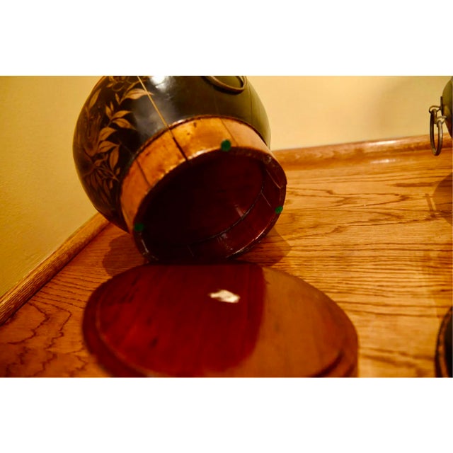 Antique Chinese Lacquered Wooden Lidded Storage Vessels—A Pair For Sale - Image 9 of 11