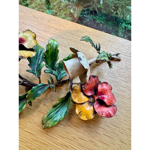Midcentury Italian S. Salvadori Hand Painted Tole Candle Sconce With Pansy Motif For Sale - Image 10 of 10