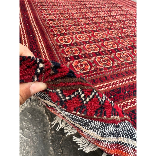 Textile Afghan Hand Knotted Turkoman Tribal Wool Rug For Sale - Image 7 of 8