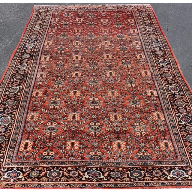 Antique Sultanabad Rug With Rich Red Field, Allover Design and Navy Blue Border 7'2 X 12'2 For Sale In Atlanta - Image 6 of 15