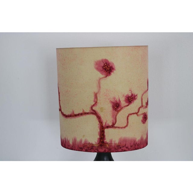 1970s Table Lamp with Black Ceramic Base and a Silk Lampshade, 1970s For Sale - Image 5 of 16