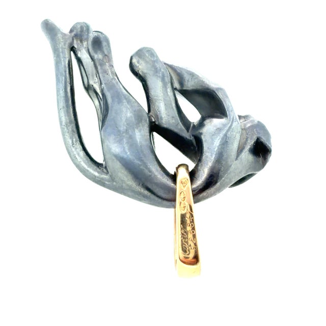 Metal Vintage Cartier Panthere Diamond Silverium Black Silver 18k Yellow Gold Pendant For Sale - Image 7 of 9