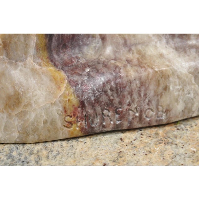 Vintage Seymour Shuren Modernist Pink Carved Marble Abstract Figure Sculpture For Sale - Image 17 of 18