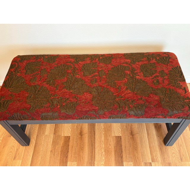 Mis century modern newly upolstered and refinished ready to use 43" long by 19 inches deep bench. It has a rich color...