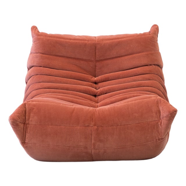 Togo Lounge Chair in Coral Corduroy by Michel Ducaroy for Ligne Roset For Sale