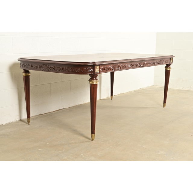 Maison Jansen Maison Jansen Style French Regency Louis XVI Mahogany and Gilt Bronze Extension Dining Table, Newly Refinished For Sale - Image 4 of 15