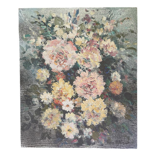 Jean Bréant, Bouquet of Peonies, 1960s, Oil Painting on Canvas For Sale