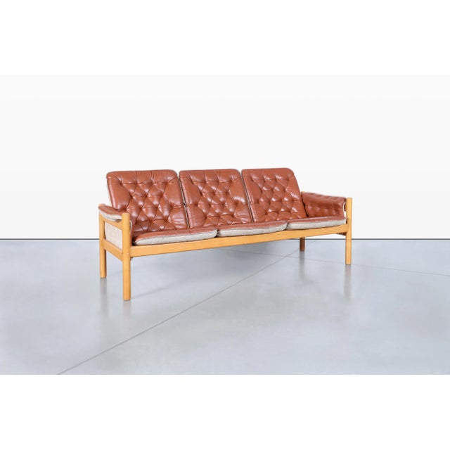 Ikea Scandinavian Modern Tufted Leather 'Irevik' Sofa by Kjell Nordin for Ikea, 1980s For Sale - Image 4 of 11