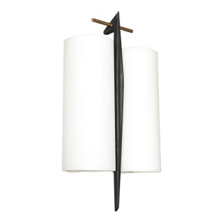 Mid-Century Frosted Glass, Brass & Black Enamel Sconce by Maison Arlus For Sale