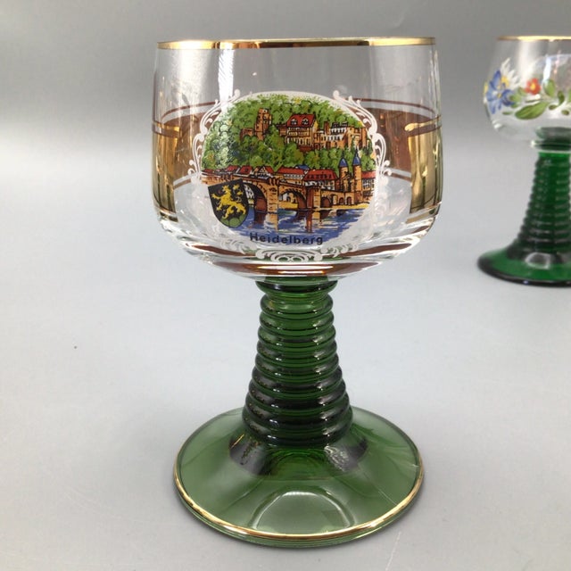 Emerald Green Beehive Stem German Souvenir Goblets-Set of 13 For Sale In Sacramento - Image 6 of 13