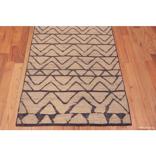Nazmiyal Collection Light Ivory Cream and Neutral Tribal Geometric Chevron Pattern Modern Runner Rug For Sale - Image 4 of 5