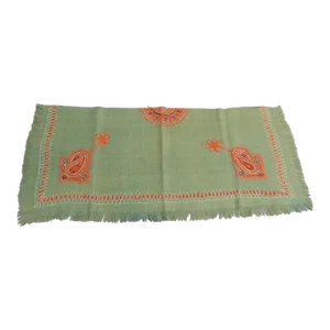 Antique Green & Orange Woven Paisley Indian Textile Fragment