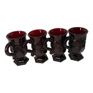 Vintage Avon 1876 Cape Cod Ruby Red Pedestal Mugs – Set of 4 For Sale