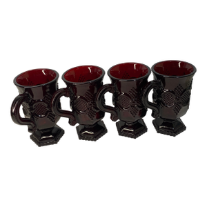 Vintage Avon 1876 Cape Cod Ruby Red Pedestal Mugs – Set of 4