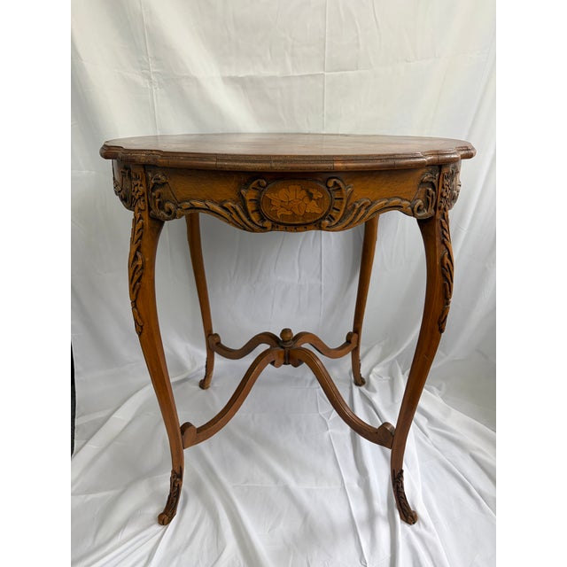 French Distressed Louis XV Revival Hand-Carved Parlor Table by Jb Van Sciver Co. - C. 1900 For Sale - Image 3 of 11