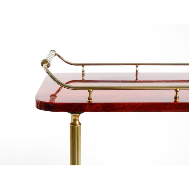 Large Vintage Red Goatskin Serving Bar Cart by Aldo Tura, 1960s For Sale - Image 12 of 18