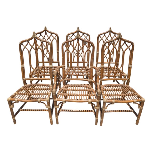 Set of 6 Vintage McGuire Rattan Dining Chairs For Sale