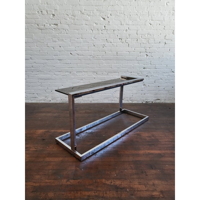 1970s Asymmetric Chrome & Smoked Glass Console Table For Sale - Image 10 of 18