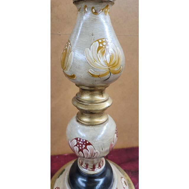 Wood Late 20th Century German Hand-Painted and Decorated Wood Pillar Candlestick For Sale - Image 7 of 9