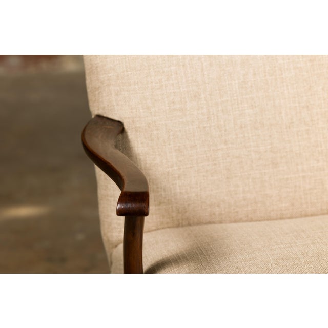 English English 1900s Wooden Child's Chair with Serpentine Arms and Custom Upholstery For Sale - Image 3 of 12