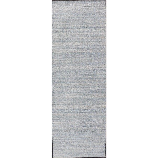 2020s Modern Afghan Kilim Runner in Variegated Shades of Cream and Blue For Sale - Image 12 of 12