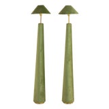 Pair of Moss Green Velvet Floor Lamps, French Late 20th C. For Sale