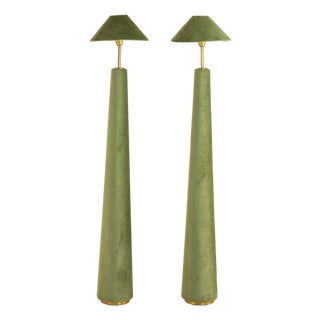 Pair of Moss Green Velvet Floor Lamps, French Late 20th C. For Sale