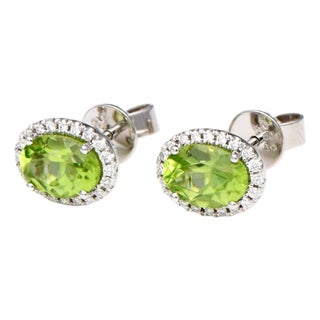 14KW Peridot(.66) & Diamond(.10) Halo Earrings, 2 pieces For Sale