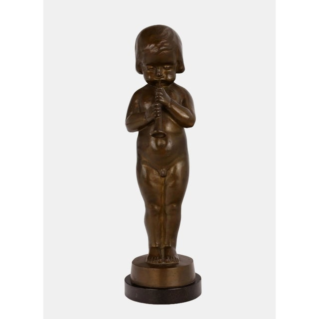 Brown Hans Harders, Boy Playing the Shawm, 1920s, Bronze For Sale - Image 8 of 10