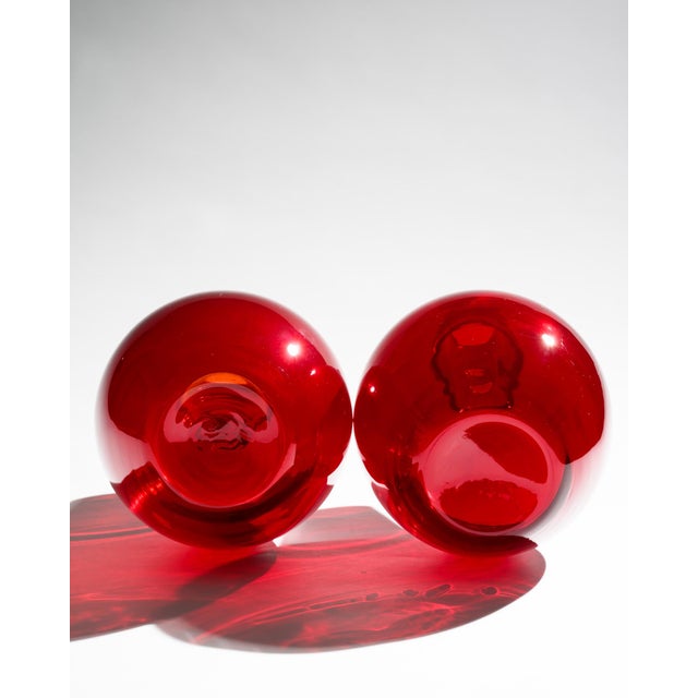 Sculptural Ruby Red Glass Calabasse Vases by Wilhelm Braun-Feldweg for Hirschberg, 1950s, Set of 2 For Sale - Image 9 of 10