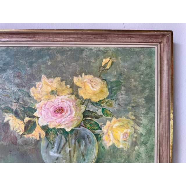 Wood 1970's Vintage Sister Still Life W/ Flowers on Vase Oil on Canvas Painting For Sale - Image 7 of 10